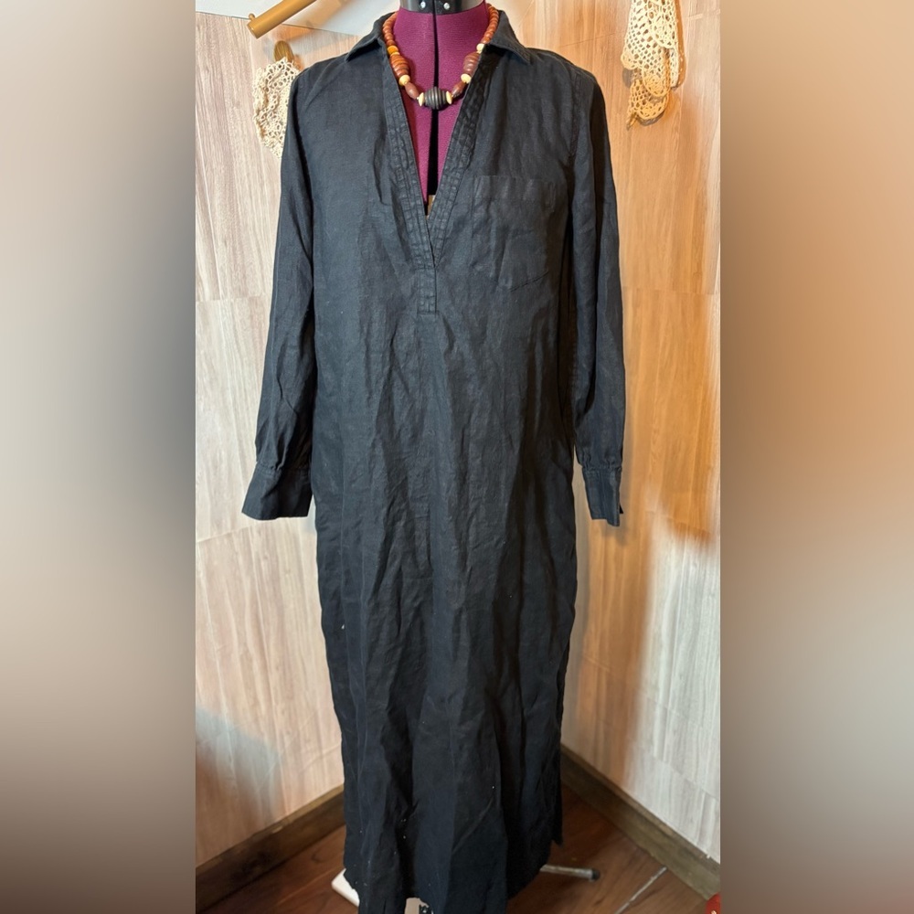 J. Crew Black Long Sleeve Maxi Shirt Dress